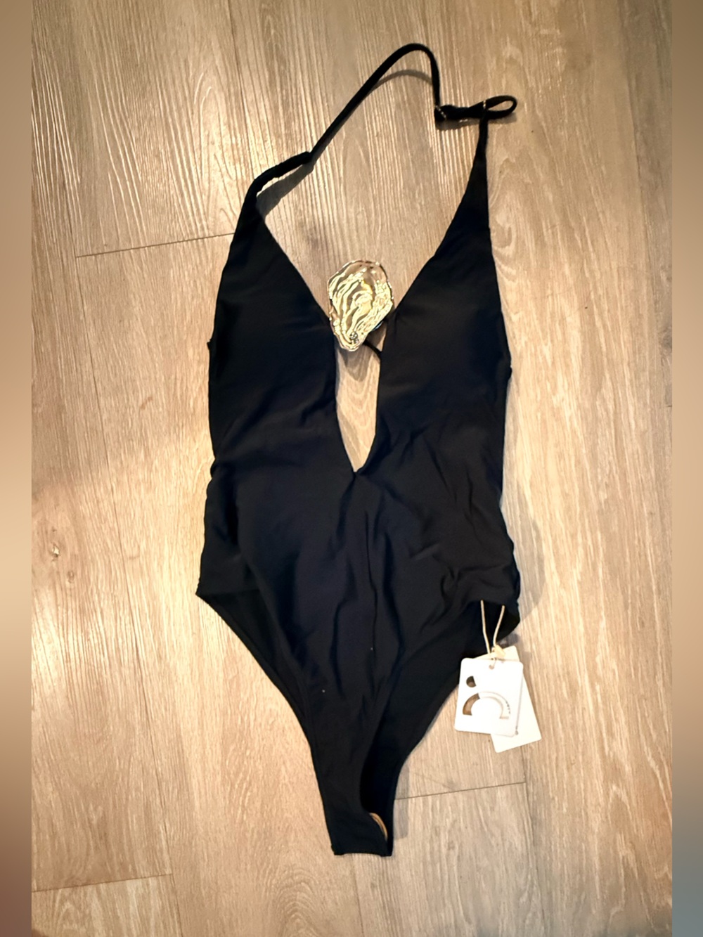 Commense Black One-Piece Plunge Swimsuit